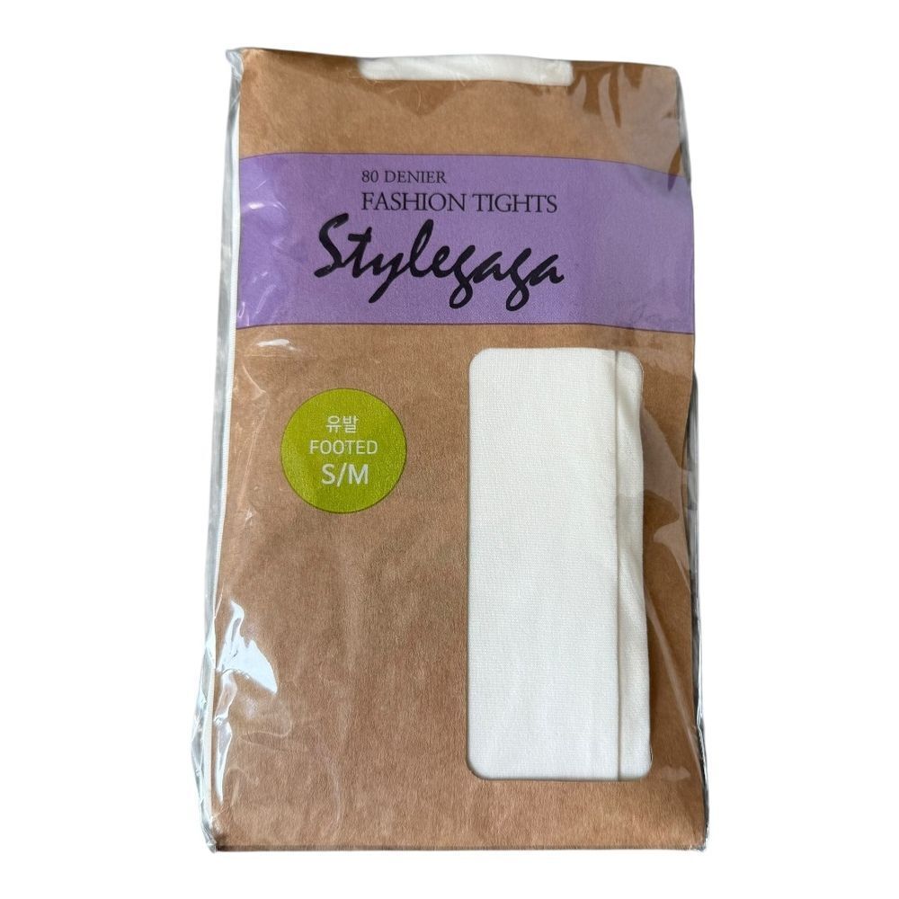 NWT Stylegaga Off White Opaque 80den Fashion Footed Tights Womens S/M